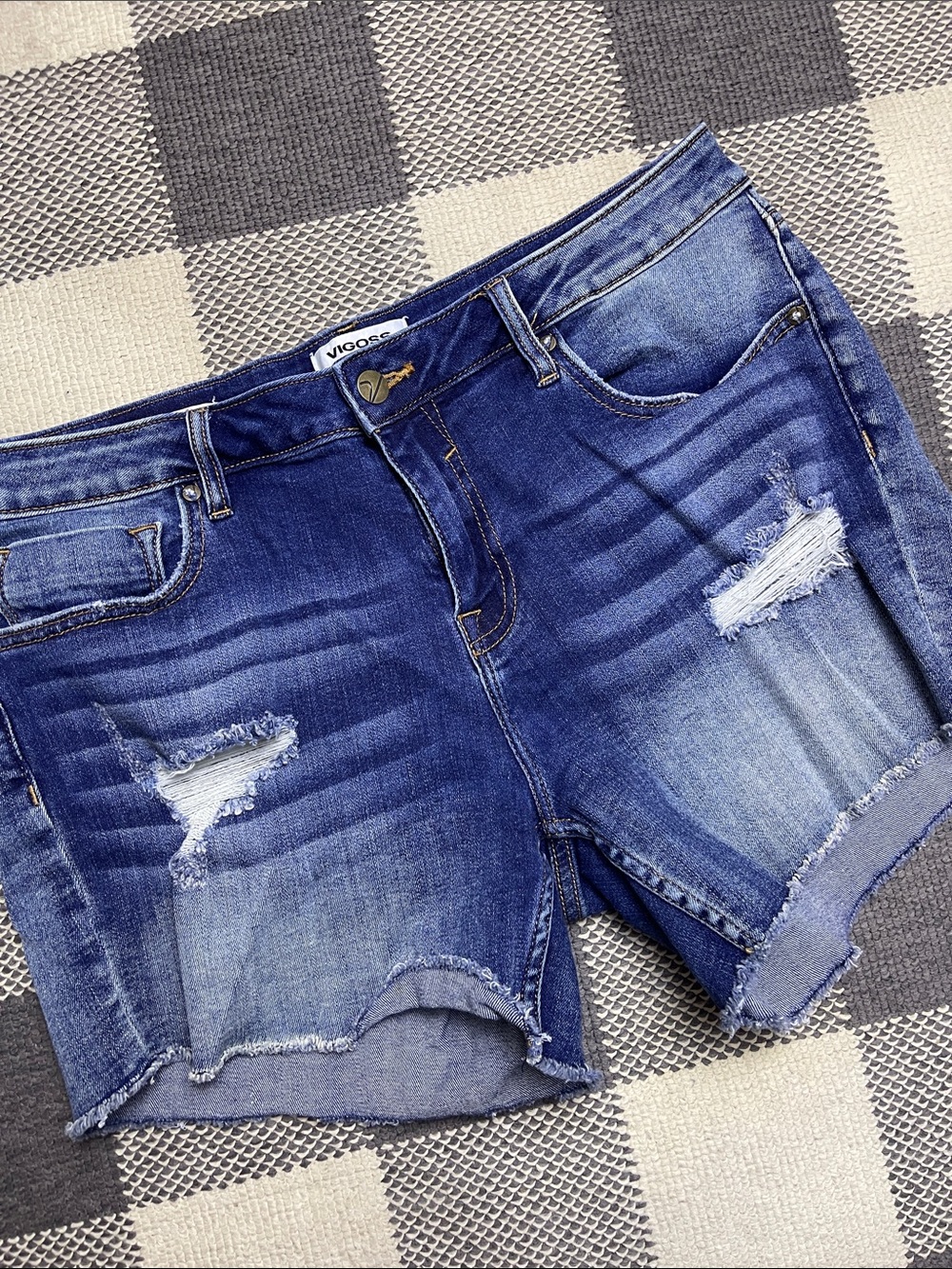 Vigoss Distressed Mid-Blue Denim Shorts